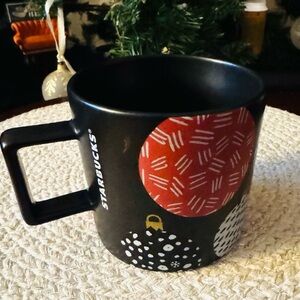 Starbucks 2016 Holiday Black Ceramic Mug Ornament Design – 14 oz
